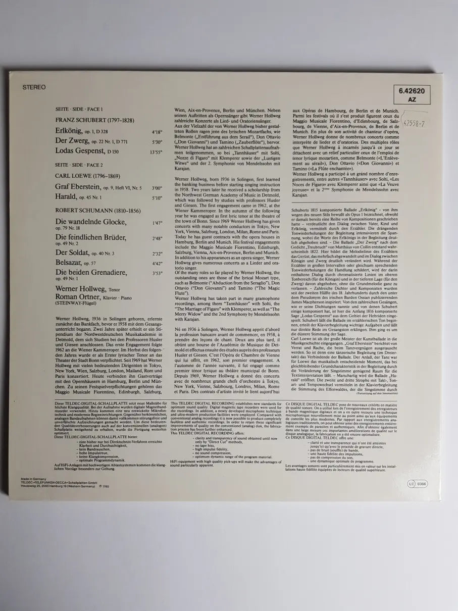 Schubert, Schumann, Loewe - Werner Hollweg, Roman Ortner – Balladen