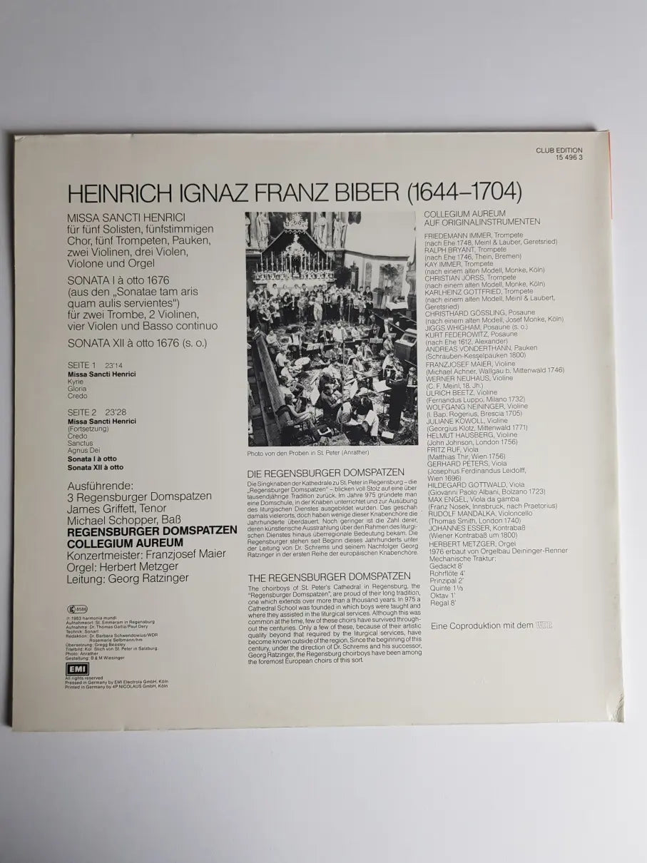 Heinrich Ignaz Franz Biber, Regensburger Domspatzen, Collegium Aureum, Georg Ratzinger – Missa Sancti Henrici