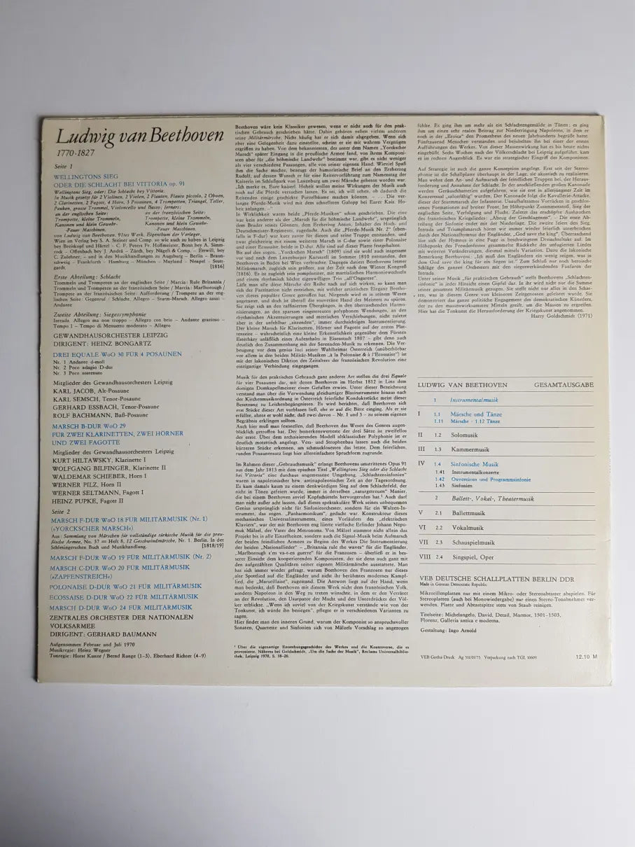 Ludwig van Beethoven, Gewandhausorchester Leipzig, Heinz Bongartz, Zentrales Orchester Der Nationalen Volksarmee, Gerhard Baumann – Wellingtons Sieg Oder Die Schlacht