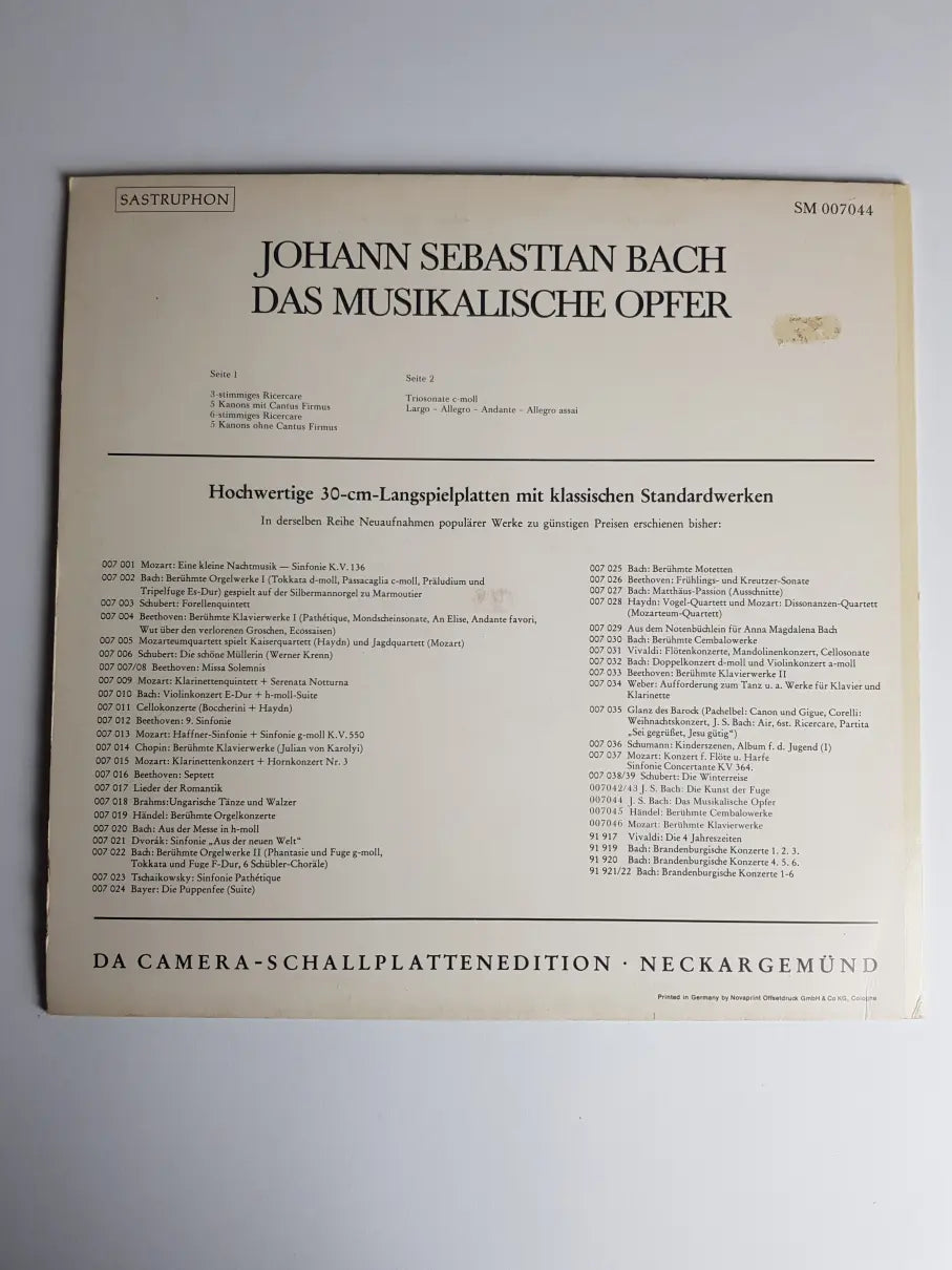 Johann Sebastian Bach / Andras Adorjan • Philipp Naegele Und Maria Fülöp, Masafumi Hori Und Bernd Krakow, Philippe Muller Und Jürgen Wolf, Johannes Nerokas – Das Musikalische Opfer
