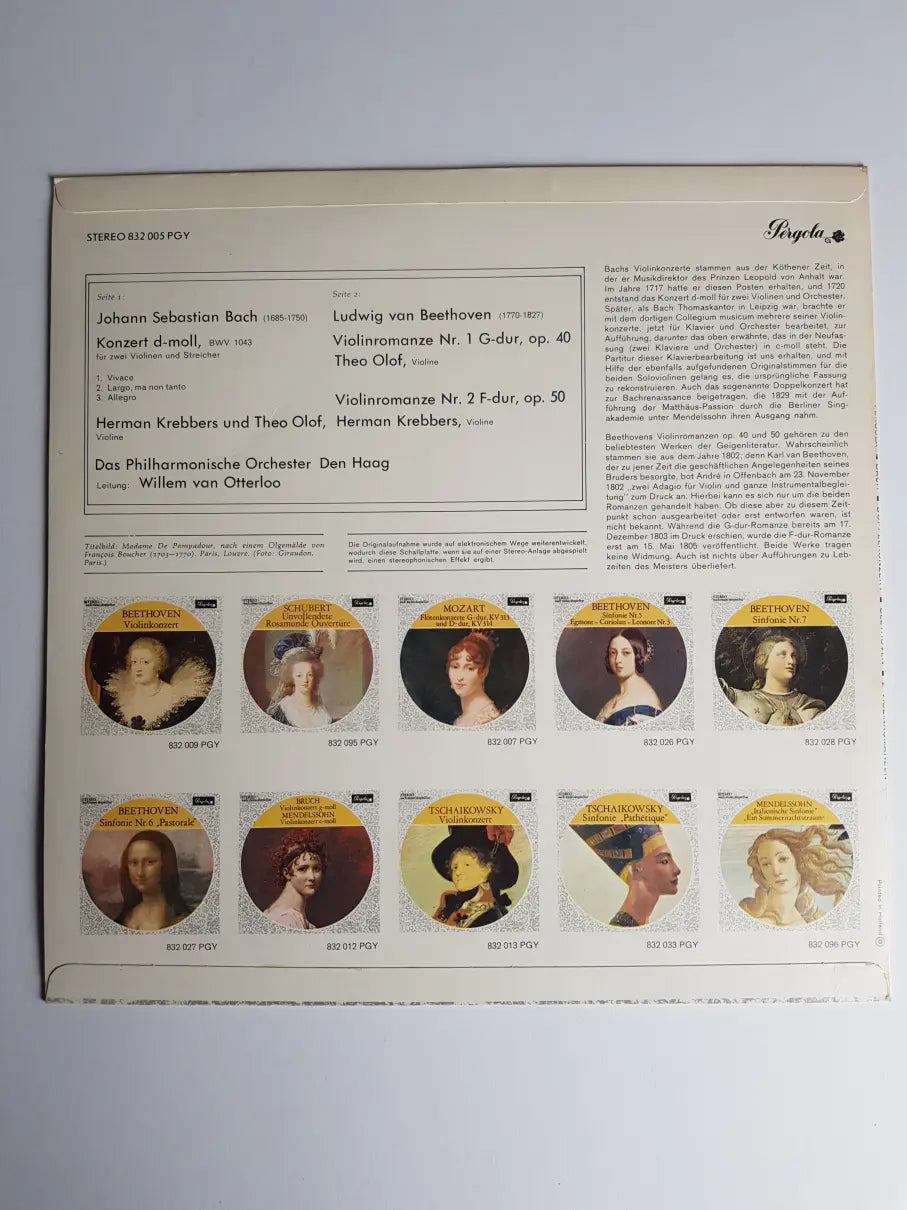 Bach, Beethoven, Das Philharmonische Orchester Den Haag Leitung Willem Van Otterloo, Theo Olof, Herman Krebbers – Doppelkonzert D-Moll / Zwei Violinromanzen