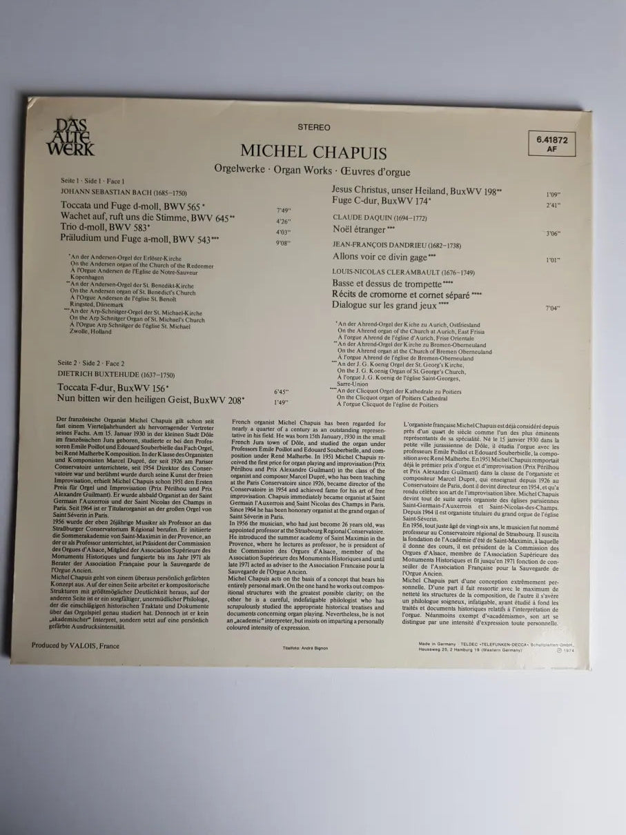 Buxtehude • Bach • Daquin • Dandrieu • Clerambault − Michel Chapuis – Orgelwerke • Organ Works • Œuvres D'Orgue
