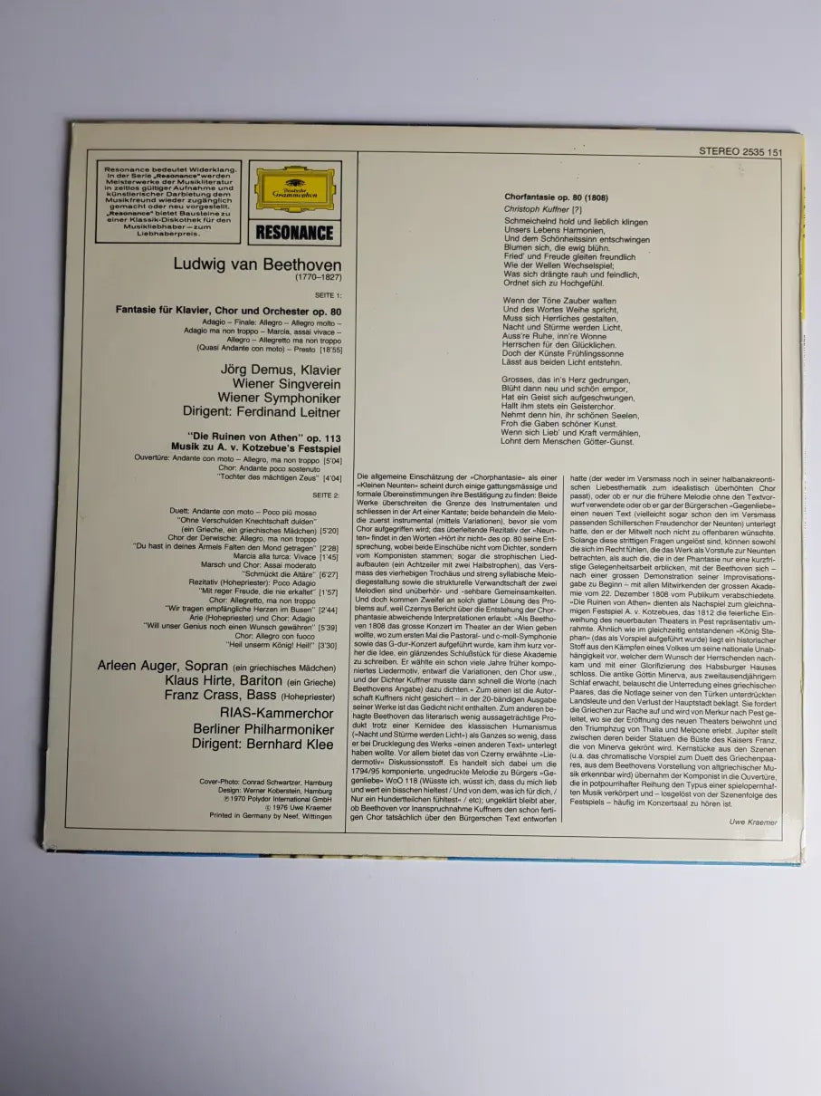 Ludwig van Beethoven, Ferdinand Leitner, Bernhard Klee – Chorfantasie - Die Ruinen Von Athen