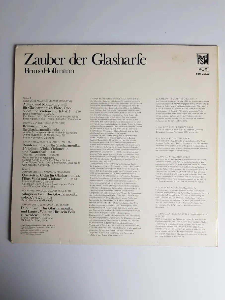 Mozart, Beethoven, Reichardt, Naumann - Bruno Hoffmann – Zauber Der Glasharfe