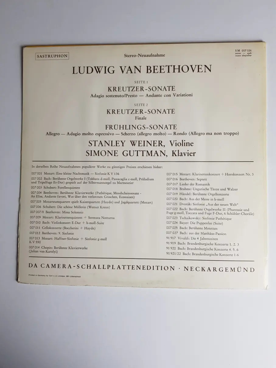 Beethoven - Stanley Weiner, Simone Guttman – Frühlings-Sonate / Kreutzer-Sonate