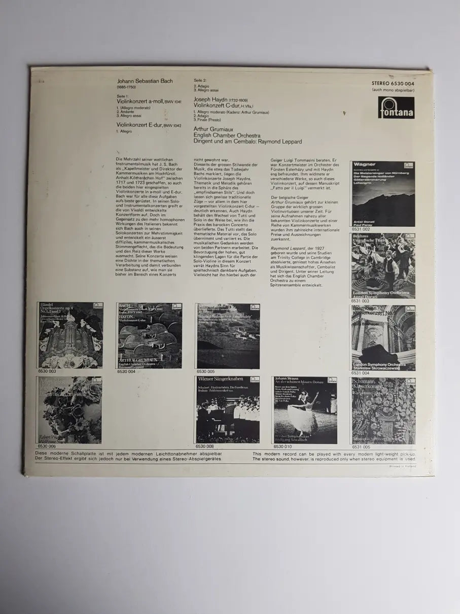 Bach, Haydn - Arthur Grumiaux, English Chamber Orchestra, Raymond Leppard – Violinkonzerte A-Moll, BWV 1041 / E-Dur, BWV 1042 / Violinkonzert C-Dur