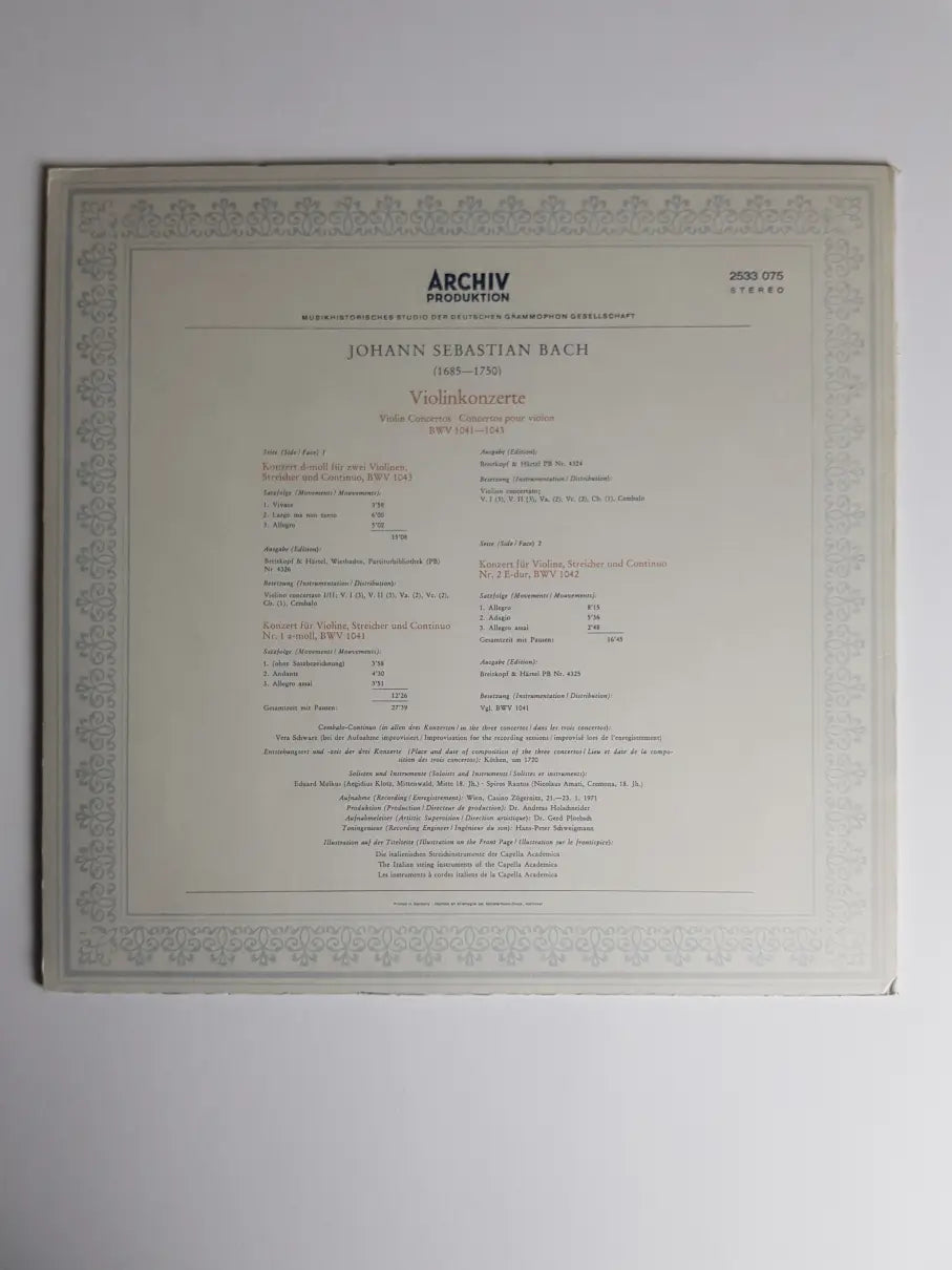 Johann Sebastian Bach, Eduard Melkus • Spiros Rantos • Capella Academica Wien – Violinkonzerte BWV 1041 - 1043