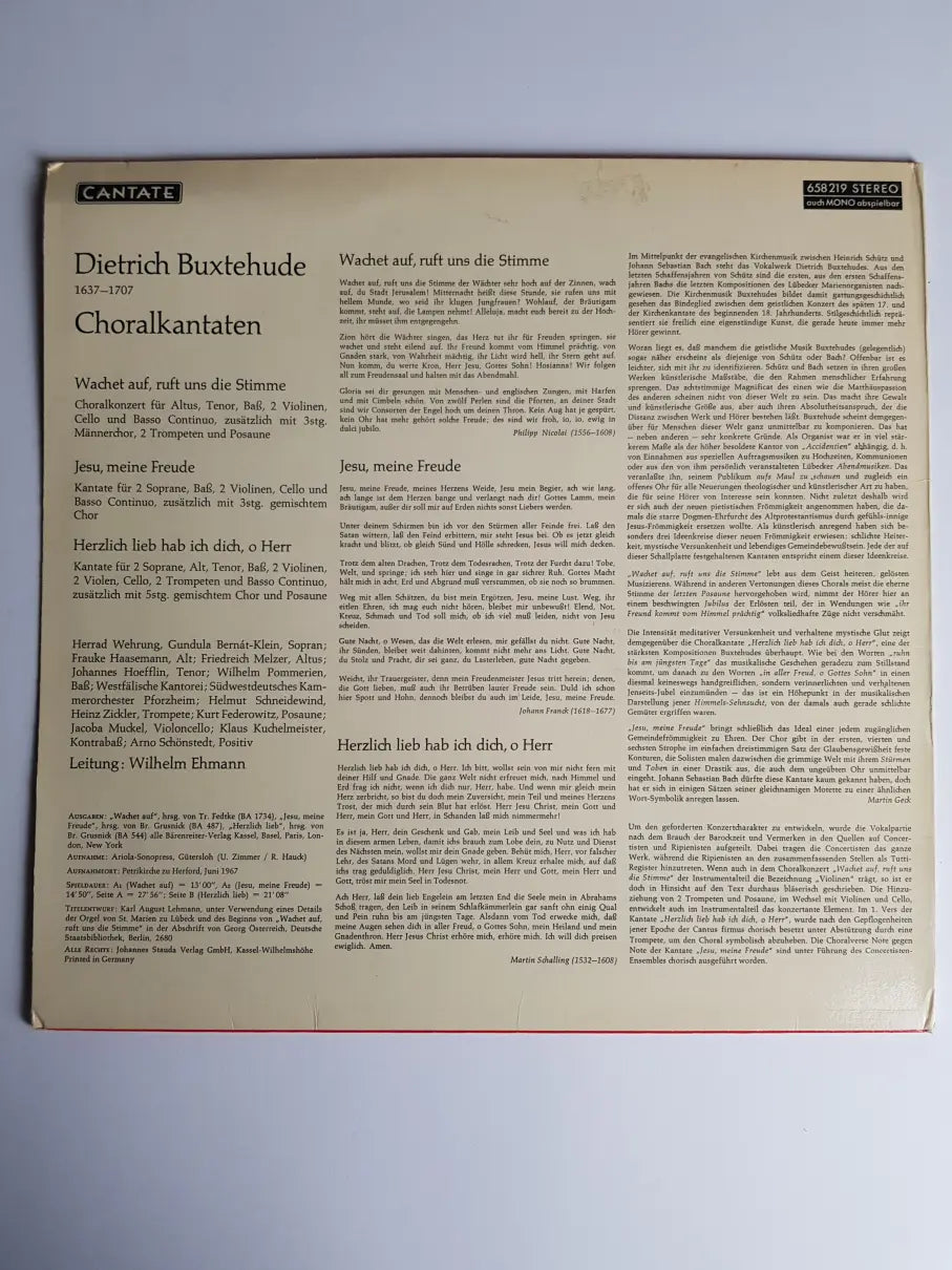 Dietrich Buxtehude - Westfälische Kantorei, Südwestdeutsches Kammerorchester, Wilhelm Ehmann – Choralkantaten