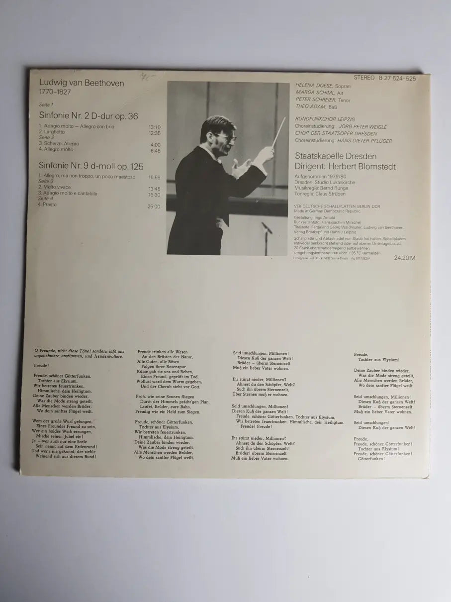 Ludwig van Beethoven, Helena Doese, Marga Schiml, Peter Schreier, Theo Adam, Rundfunkchor Leipzig, Chor der Staatsoper Dresden, Staatskapelle Dresden, Herbert Blomstedt – Sinfonie Nr. 2 D-dur Op. 36 & Sinfonie Nr. 9 D-moll Op. 125