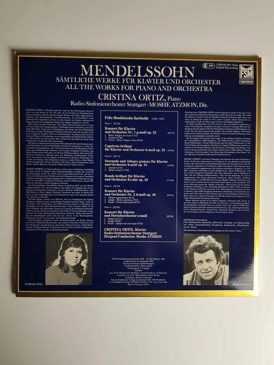 Mendelssohn - Cristina Ortiz, Radio-Sinfonieorchester Stuttgart · Moshe Atzmon – Sämtliche Werke Für Klavier Und Orchester = All The Works For Piano And Orchestra