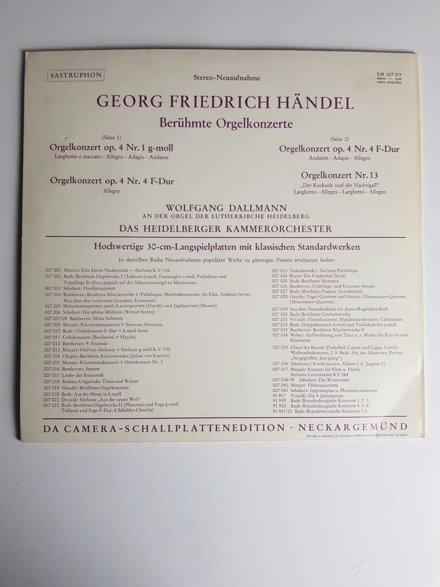 Händel - Wolfgang Dallmann, Das Heidelberger Kammerorchester – Berühmte Orgelkonzerte