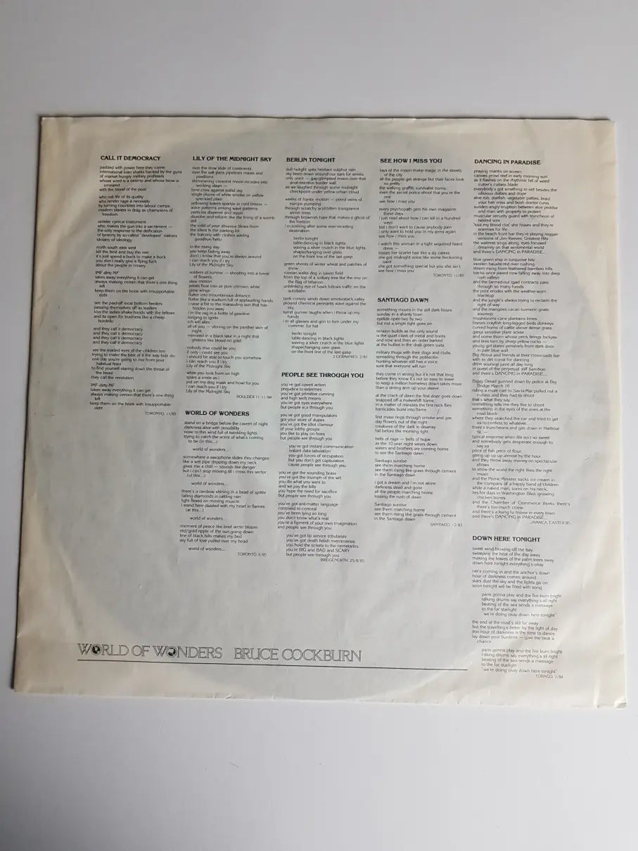 Bruce Cockburn ‎– World Of Wonders