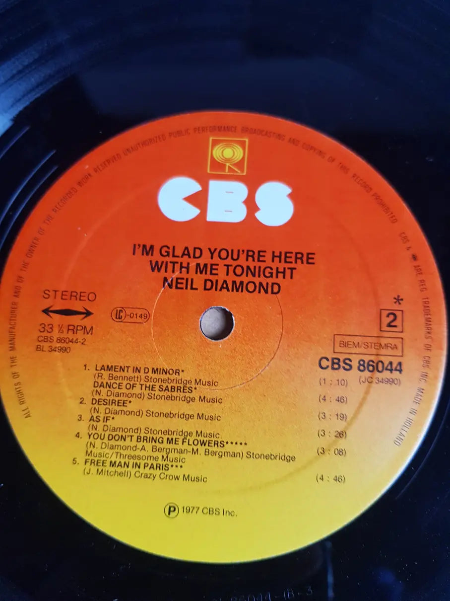Neil Diamond – I'm Glad You're Here With Me Tonight VG+/VG+