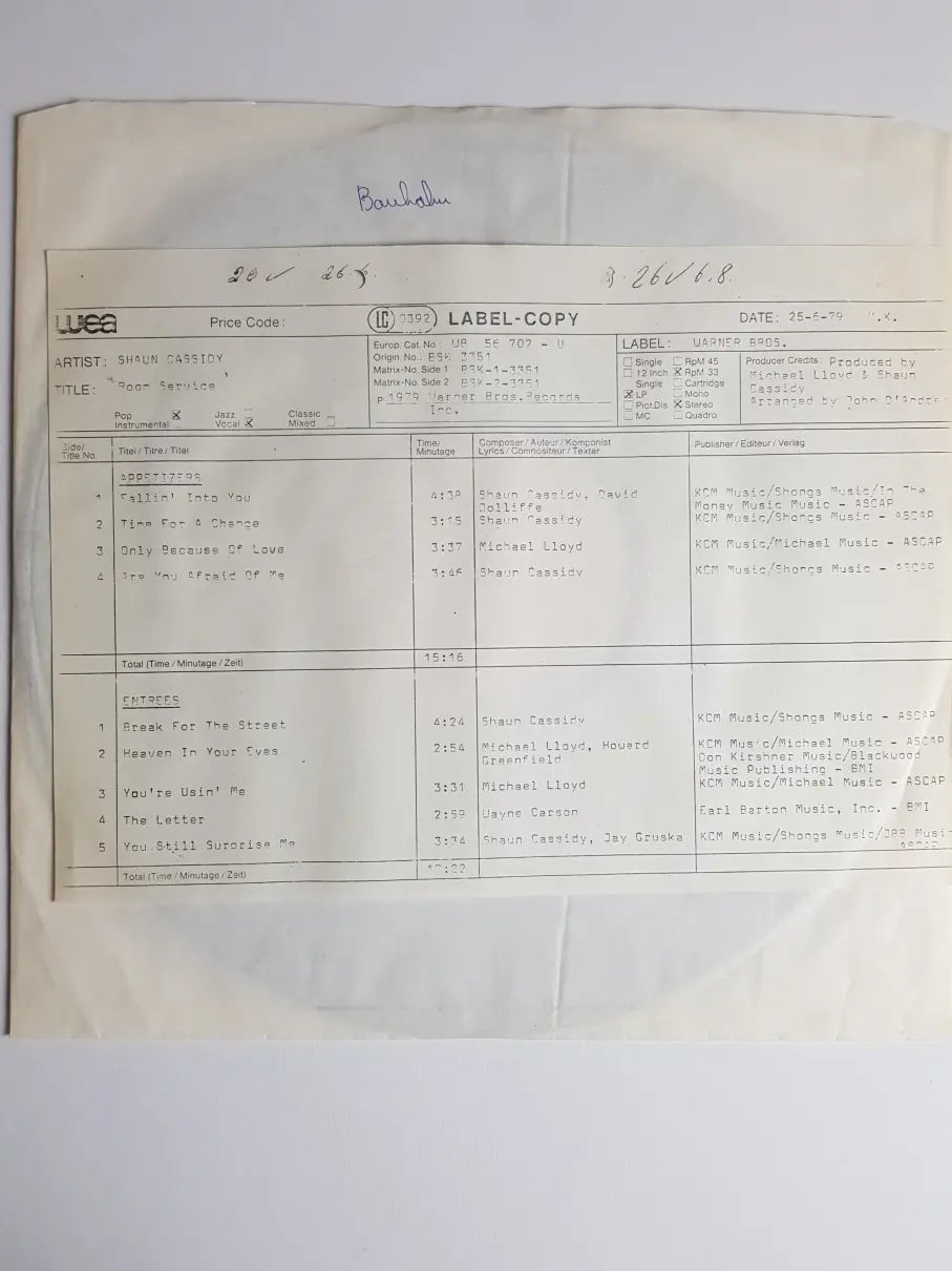 Shaun Cassidy – Room Service