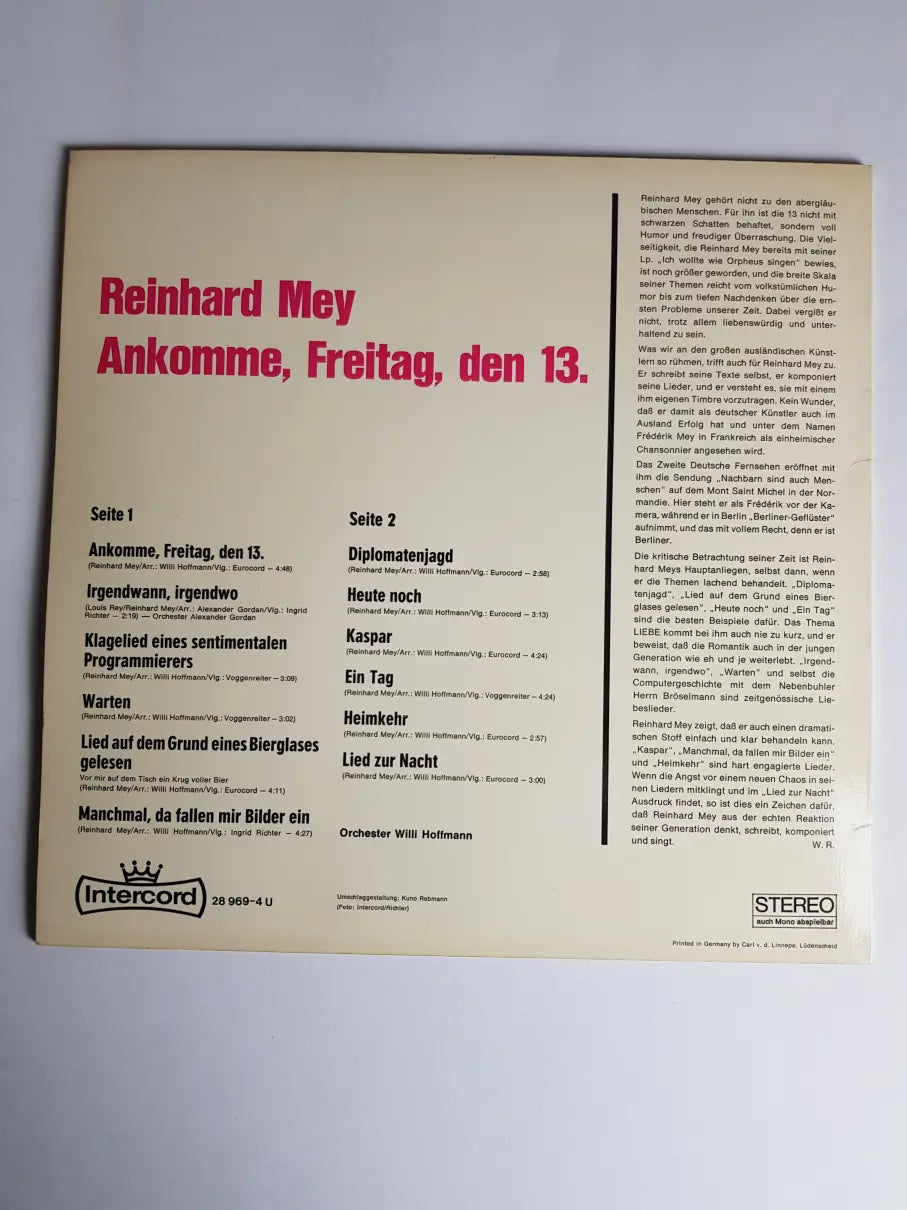 Reinhard Mey – Ankomme Freitag Den 13.