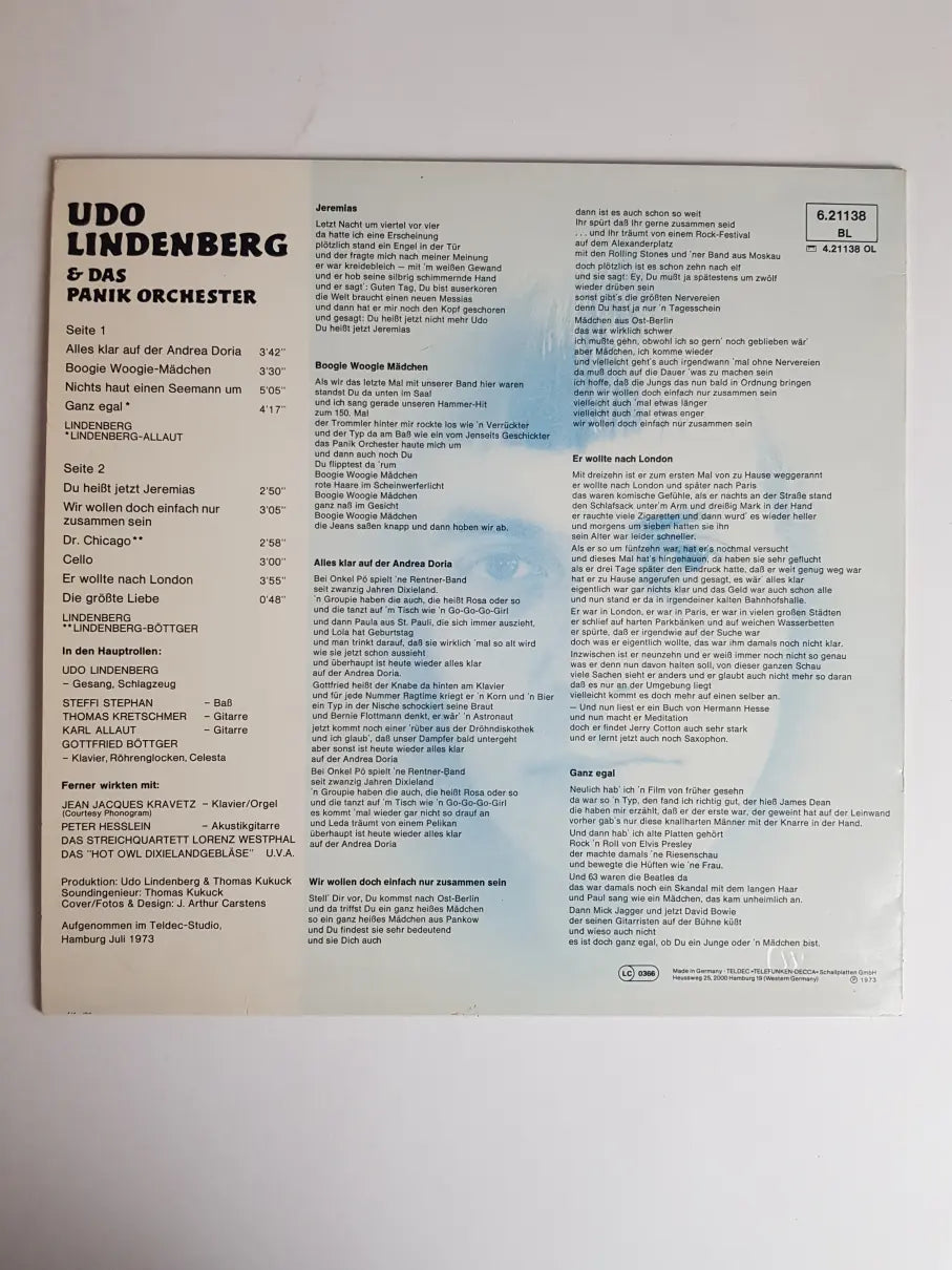 Udo Lindenberg & Das Panikorchester – Alles Klar Auf Der Andrea Doria