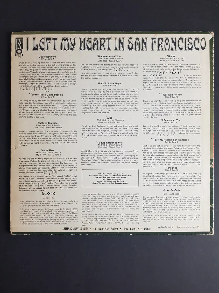 The Rich Mattheson Quartet, The Vinson Hill Quartet – I Left My Heart In San Francisco And Other Favorites