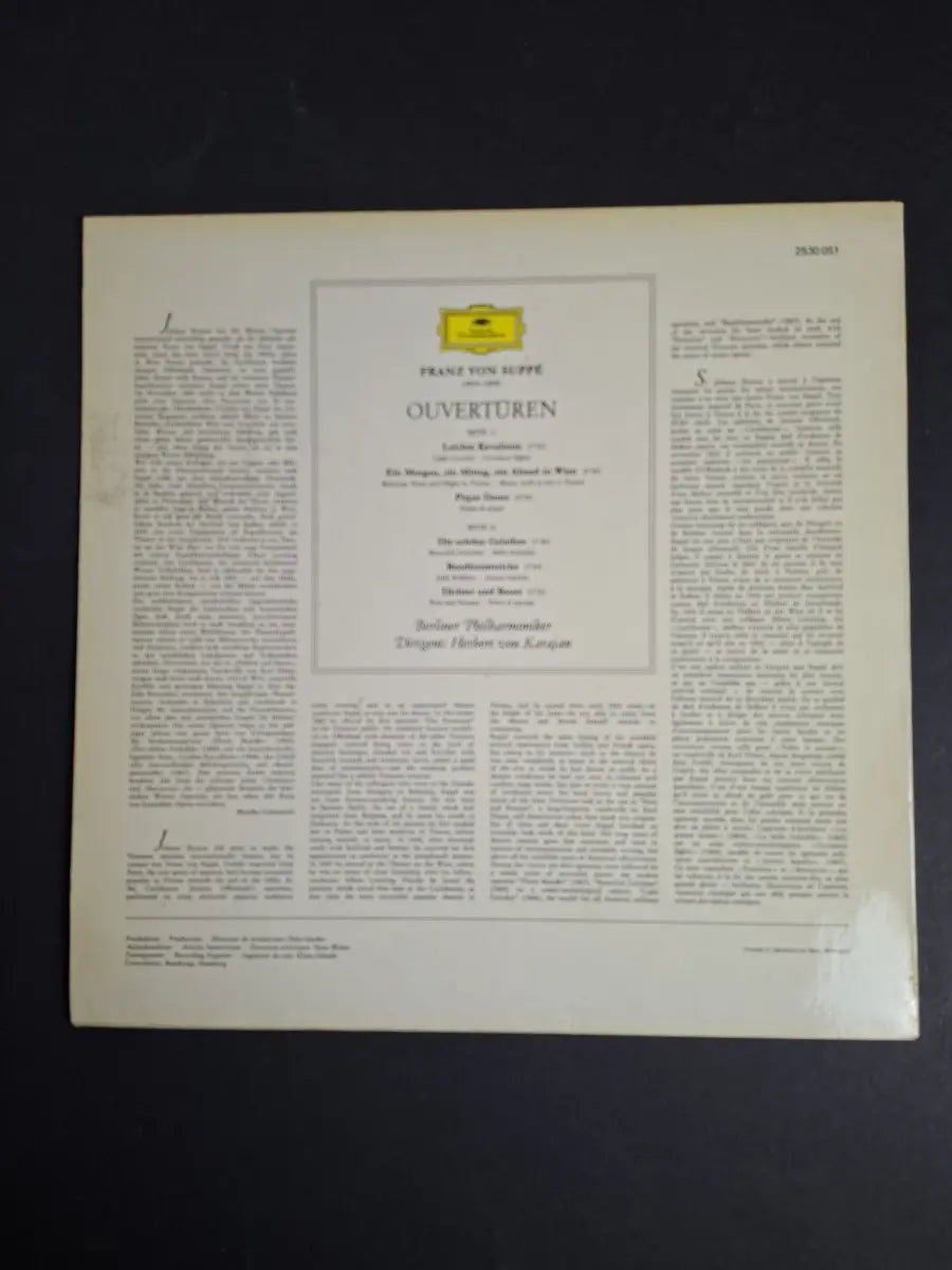 Suppé - Berliner Philharmoniker, Herbert von Karajan – Ouvertüren - Leichte Kavallerie·Pique Dame·Die Schöne Galathée·Dichter Und Bauer U.A.