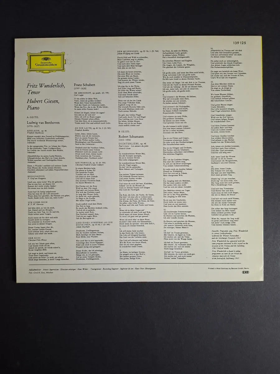 Fritz Wunderlich, Hubert Giesen - Schumann, Beethoven · Schubert – Lieder Von Beethoven, Schubert Und Schumann