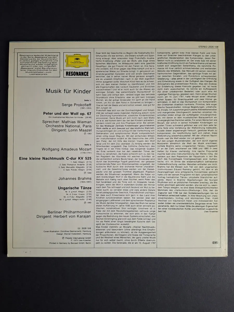 Prokofieff / Mozart / Brahms – Musik Für Kinder / Peter Und Der Wolf / Eine Kleine Nachtmusik / Vier Ungarische Tänze