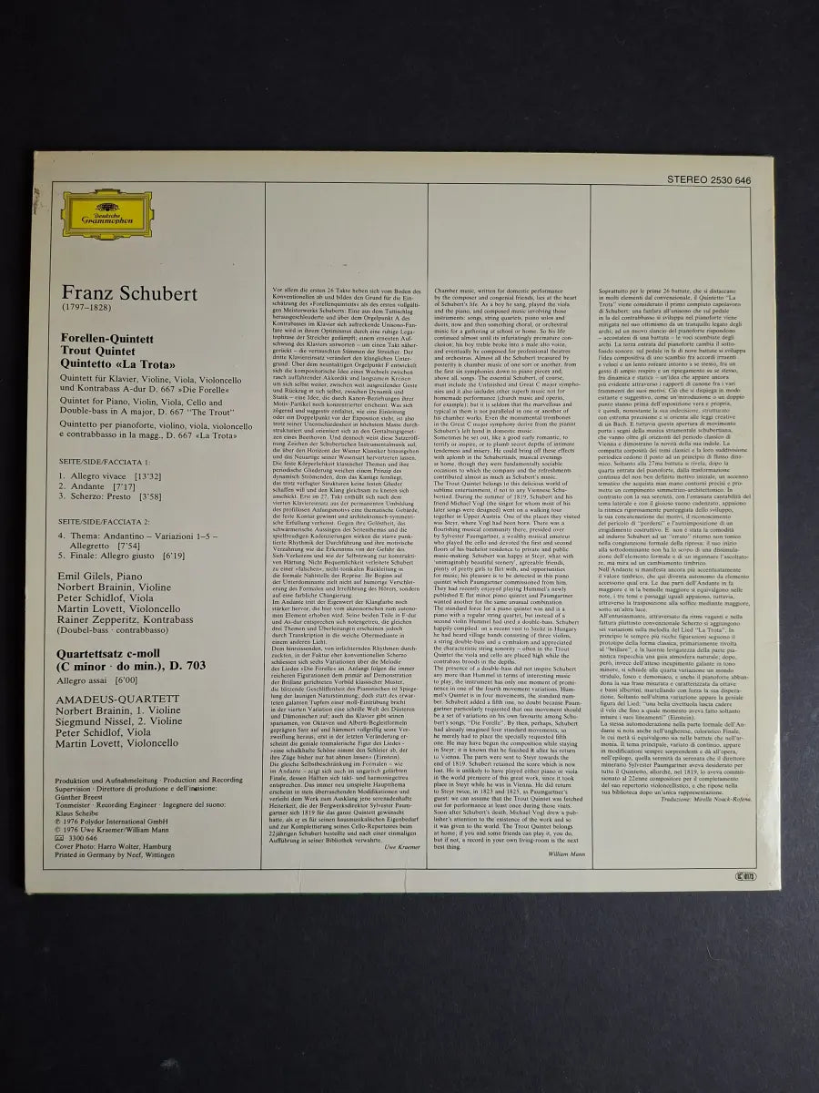 Franz Schubert – Emil Gilels • Amadeus-Quartett • Rainer Zepperitz – Forellenquintett • Trout Quintet • Quintetto »La Trota«