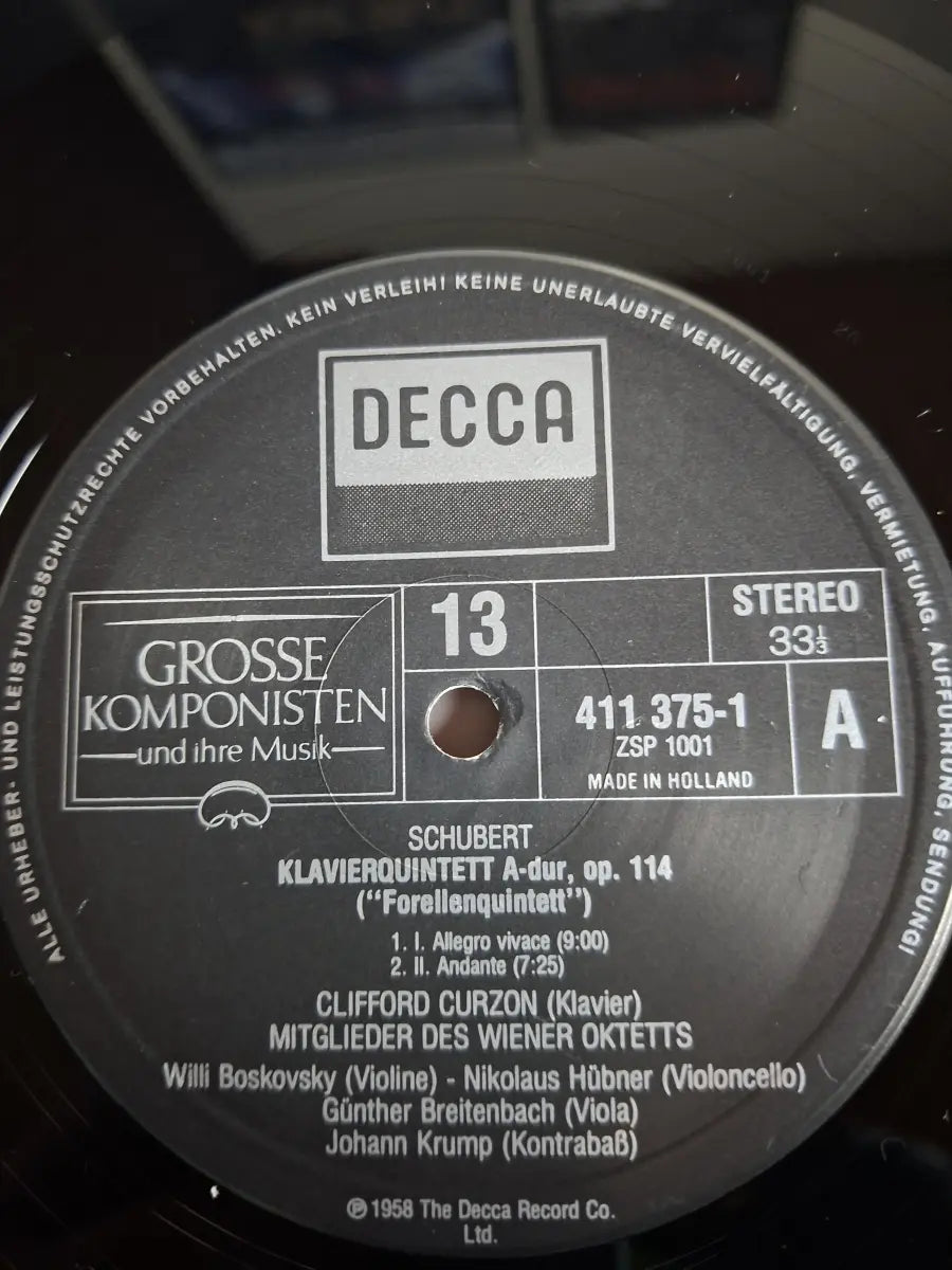 Schubert / Clifford Curzon / Mitglieder Des Wiener Oktetts – Klavierquintett A-Dur, Op. 114 "Forellenquintett"