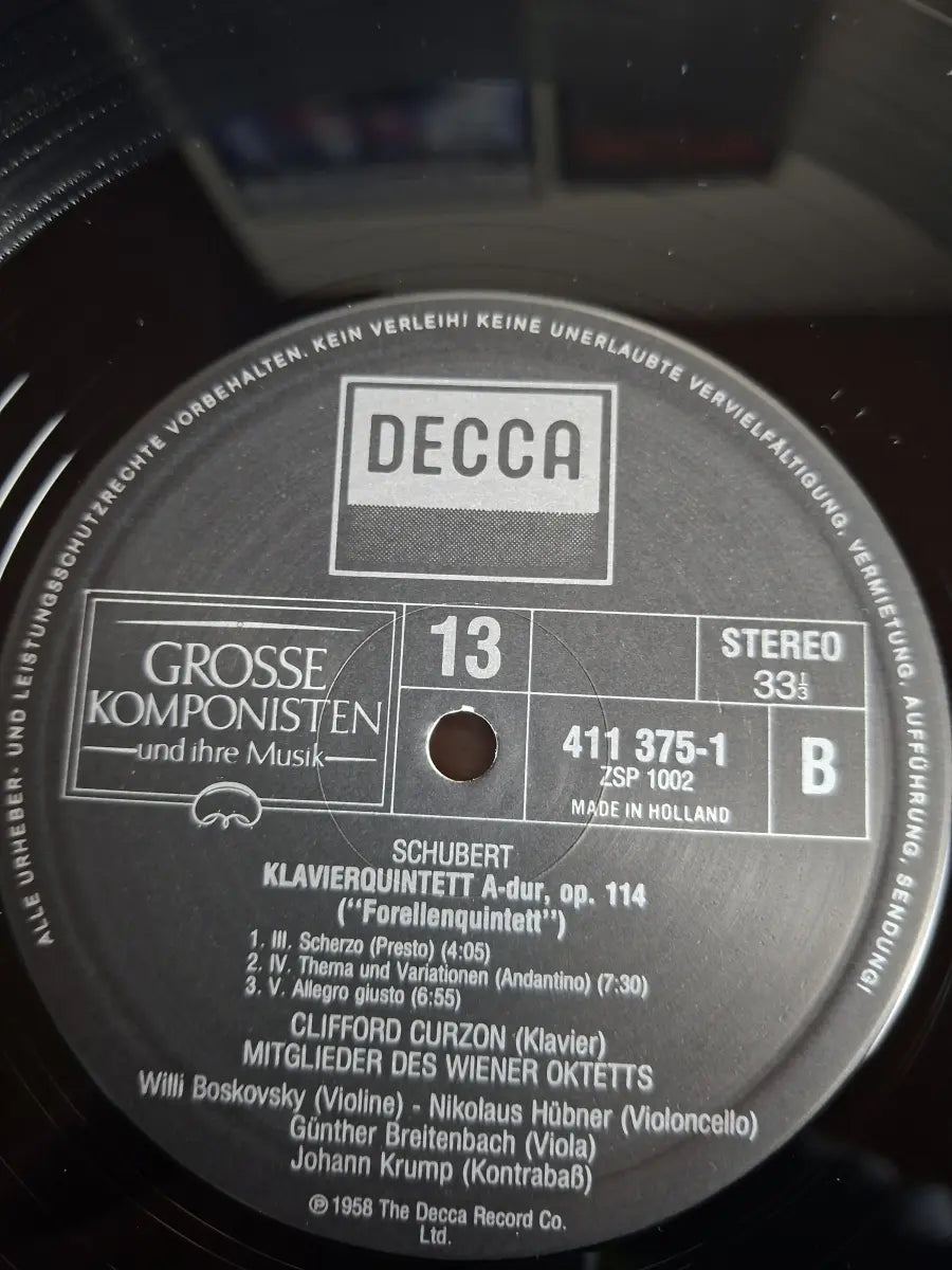 Schubert / Clifford Curzon / Mitglieder Des Wiener Oktetts – Klavierquintett A-Dur, Op. 114 "Forellenquintett"