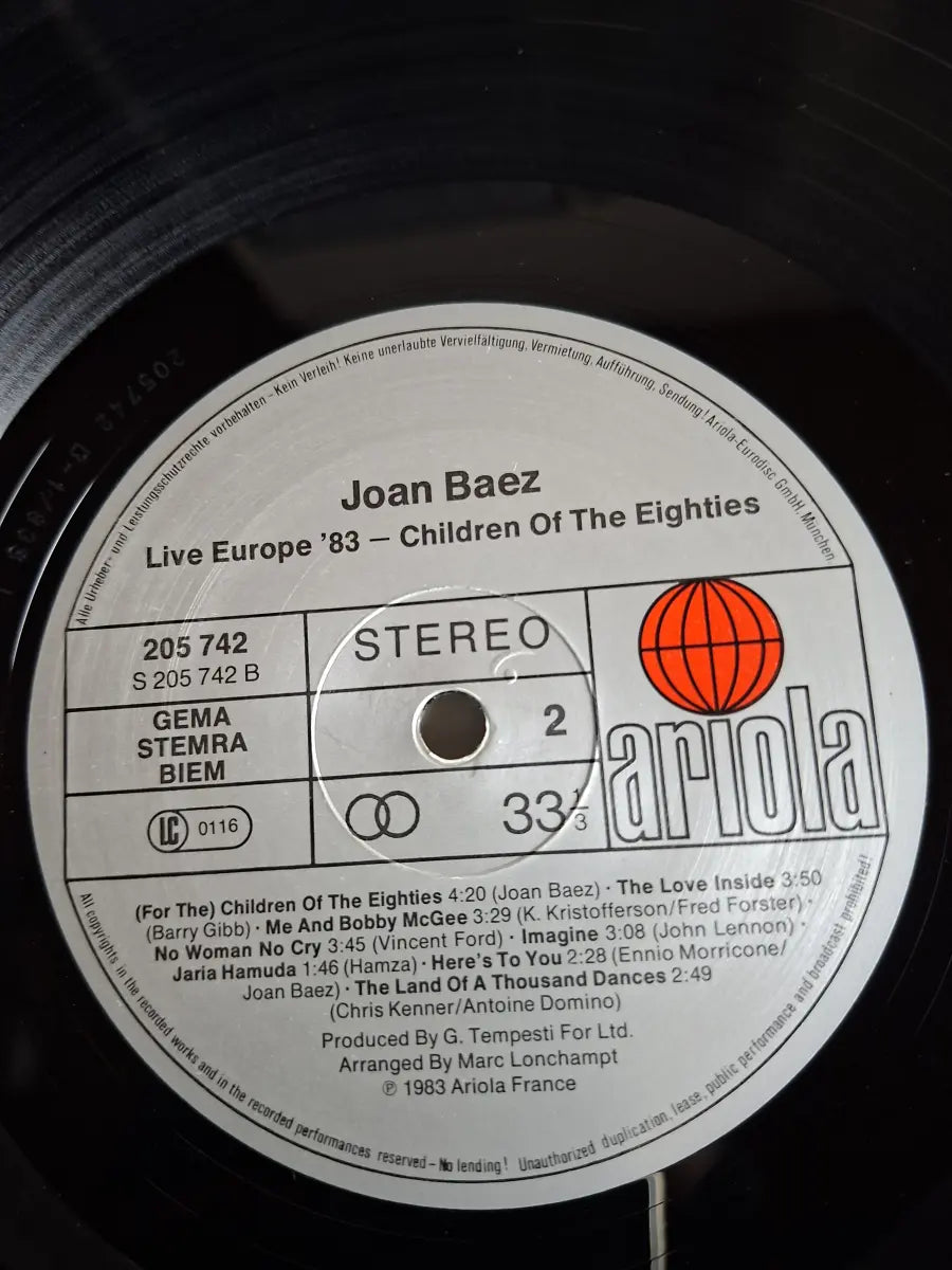 Joan Baez ‎– Live Europe 83 - Children Of The Eighties