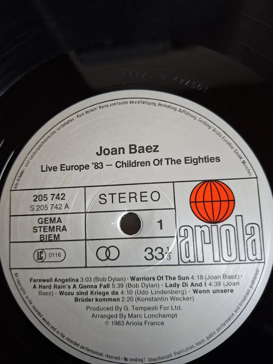 Joan Baez ‎– Live Europe 83 - Children Of The Eighties