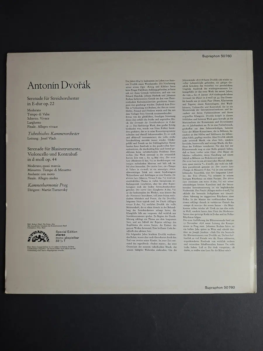 Dvořák, Tschechisches Kammerorchester, Josef Vlach, Kammerharmonie Prag Martin Turnovský – Serenade Für Streichorchester In E-dur , Serenade Für Bläser In D-moll