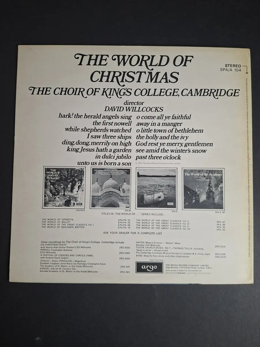 The Choir Of King's College, Cambridge* Director David Willcocks – The World Of Christmas