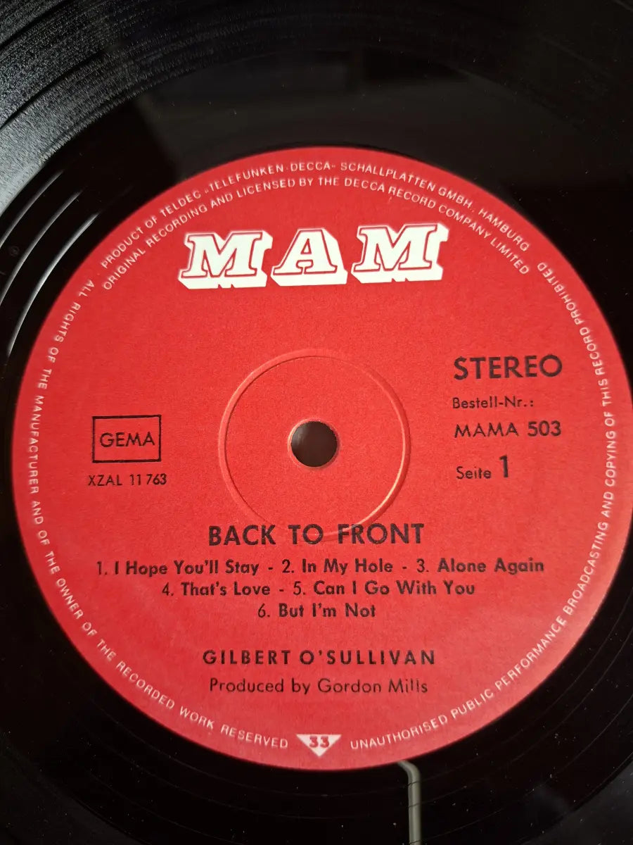 Gilbert O'Sullivan – Back To Front