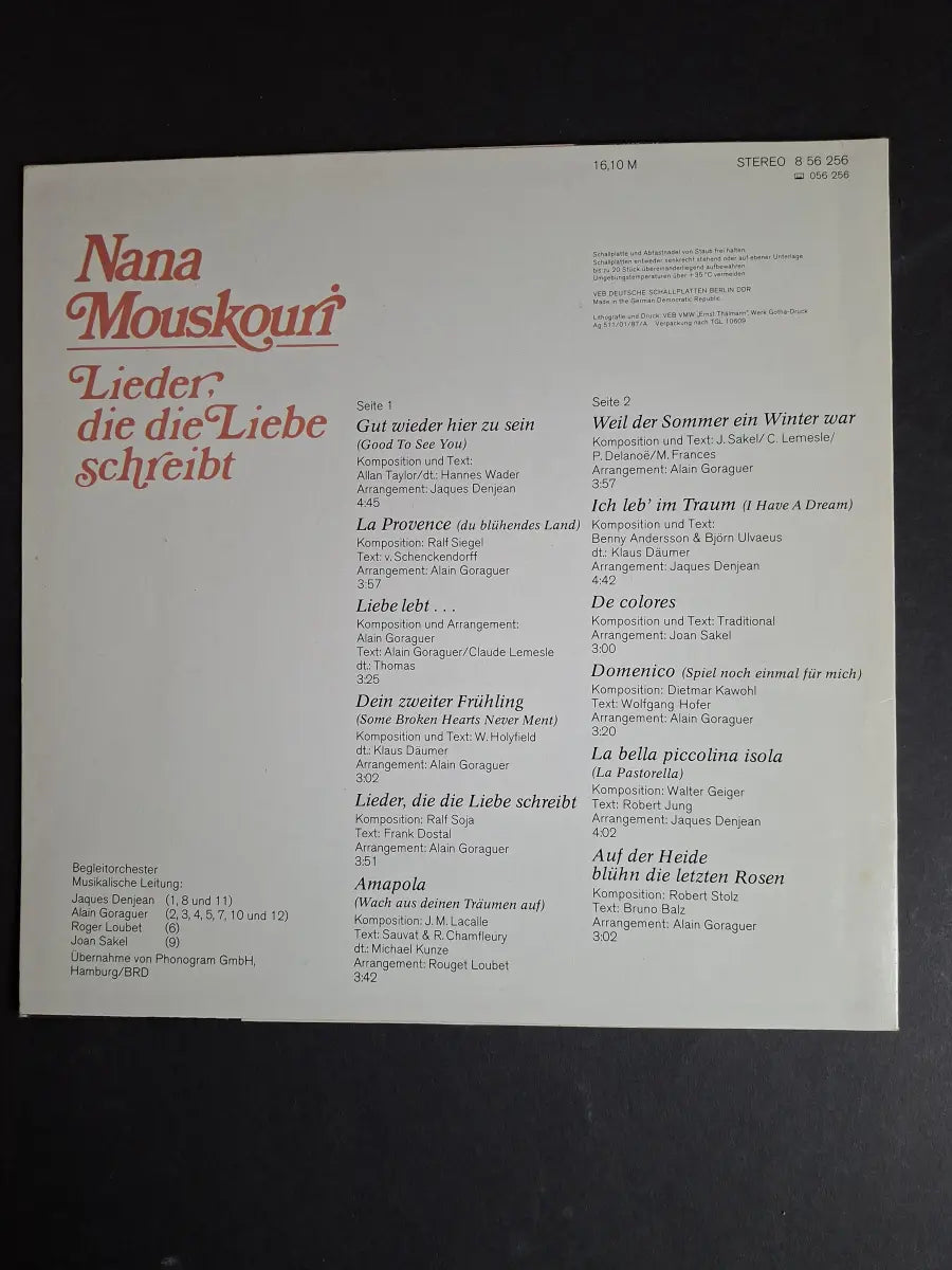 Nana Mouskouri – Lieder, Die Die Liebe Schreibt