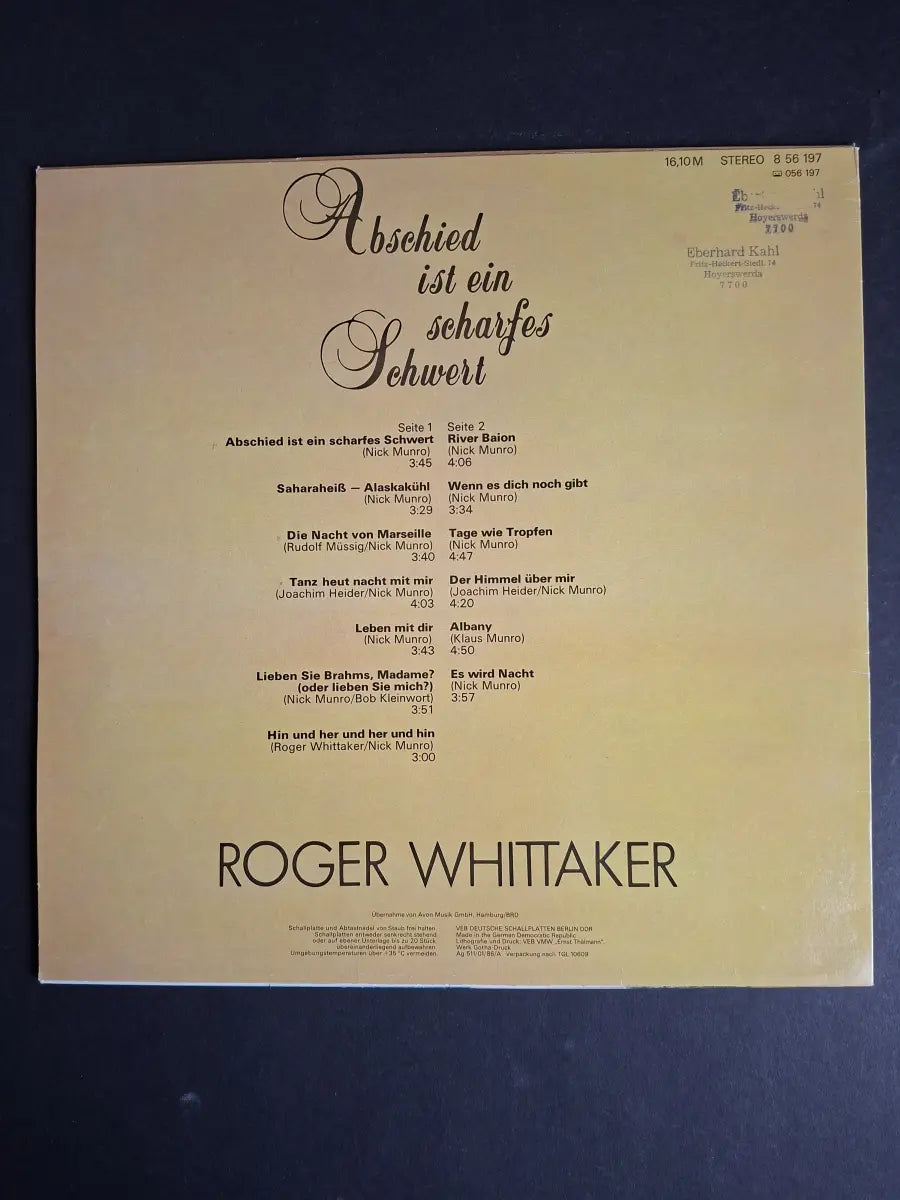 Roger Whittaker – Abschied Ist Ein Scharfes Schwert
