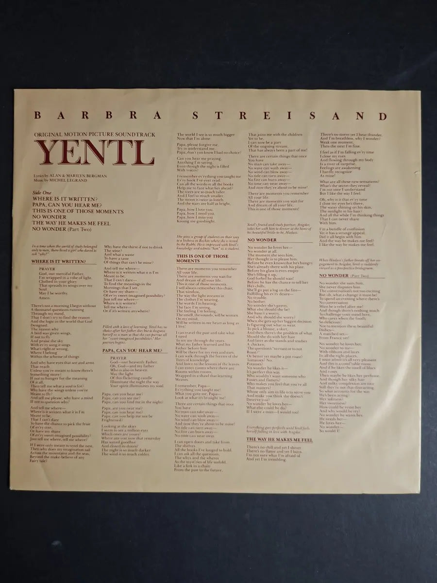 Barbra Streisand – Yentl - Original Motion Picture Soundtrack