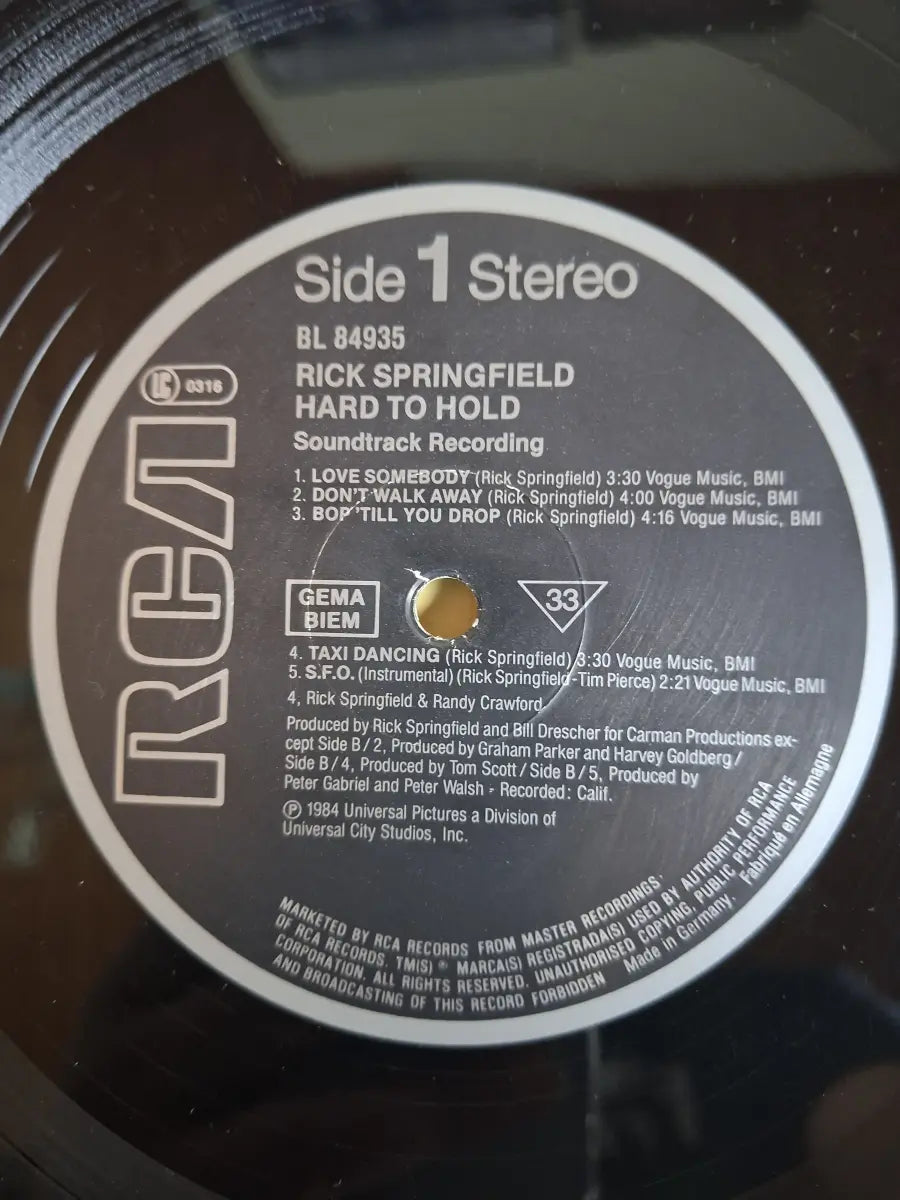 Rick Springfield – Hard To Hold - Soundtrack Recording
