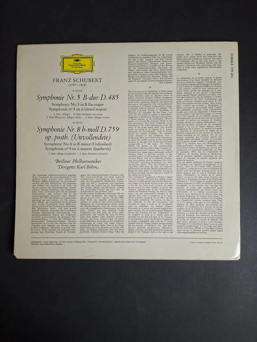 Franz Schubert • Karl Böhm, Berliner Philharmoniker – Symphonien Nr. 5 & Nr. 8 (Unvollendete · Inachevée · Unfinished)