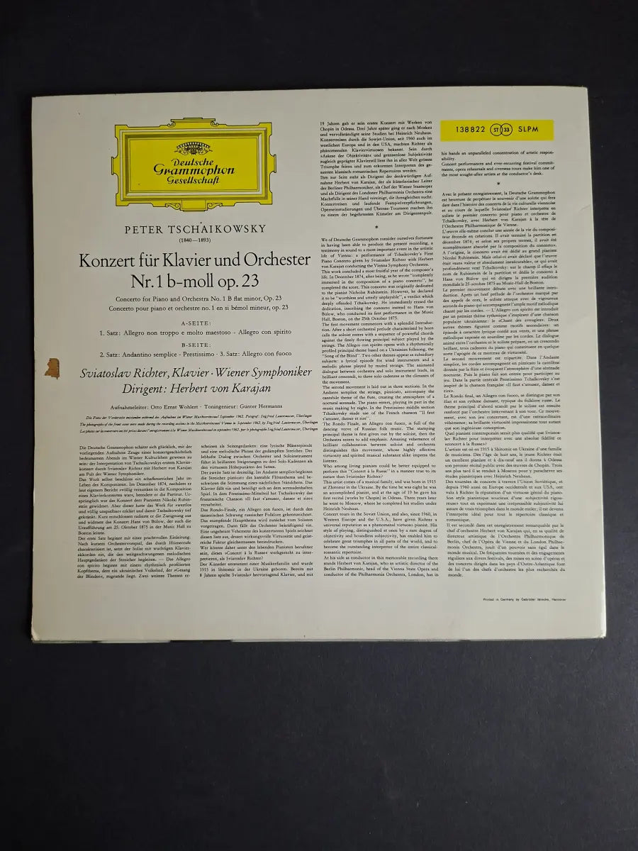 Tschaikowsky, Sviatoslav Richter, Herbert Von Karajan, Wiener Symphoniker – Klavierkonzert Nr. 1 B-Moll
