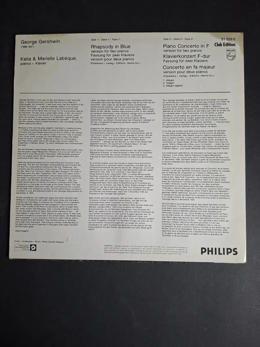 Gershwin, Katia & Marielle Labeque – Rhapsody In Blue / Piano Concerto In F