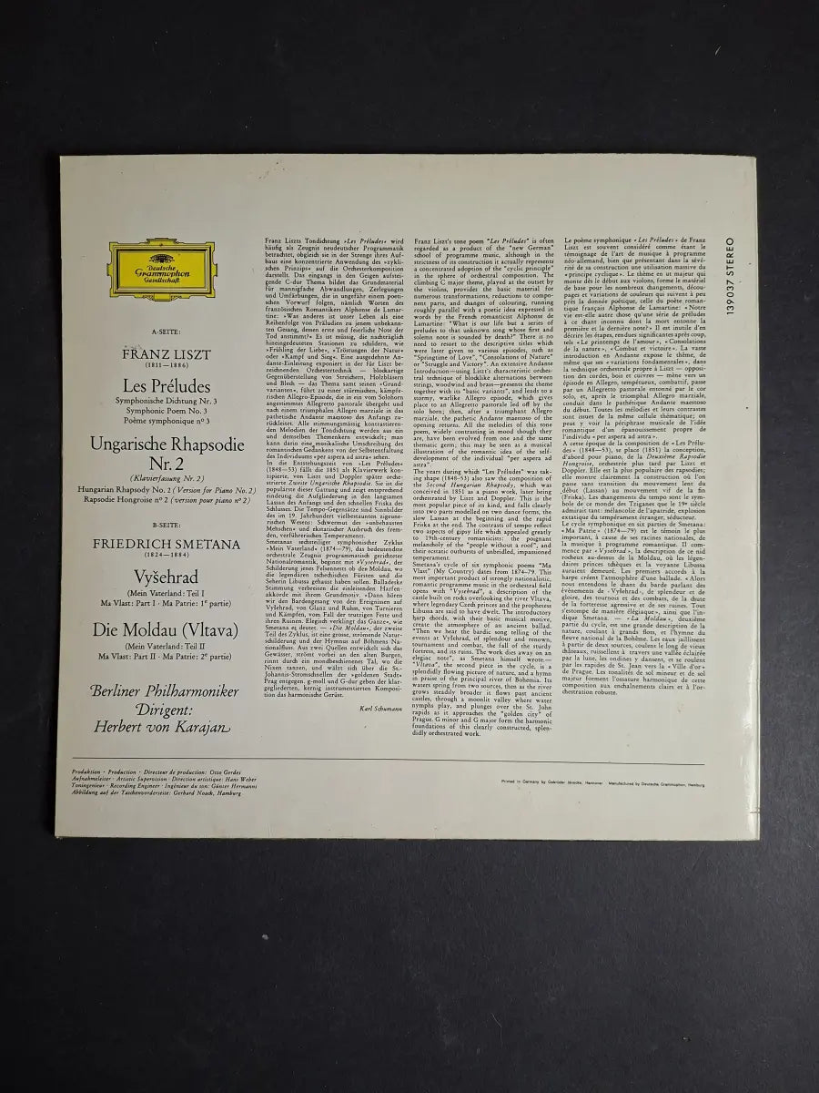 Liszt / Smetana - Berliner Philharmoniker, Herbert von Karajan – Les Préludes · Ungarische Rhapsodie Nr. 2 / Vyšehrad · Die Moldau