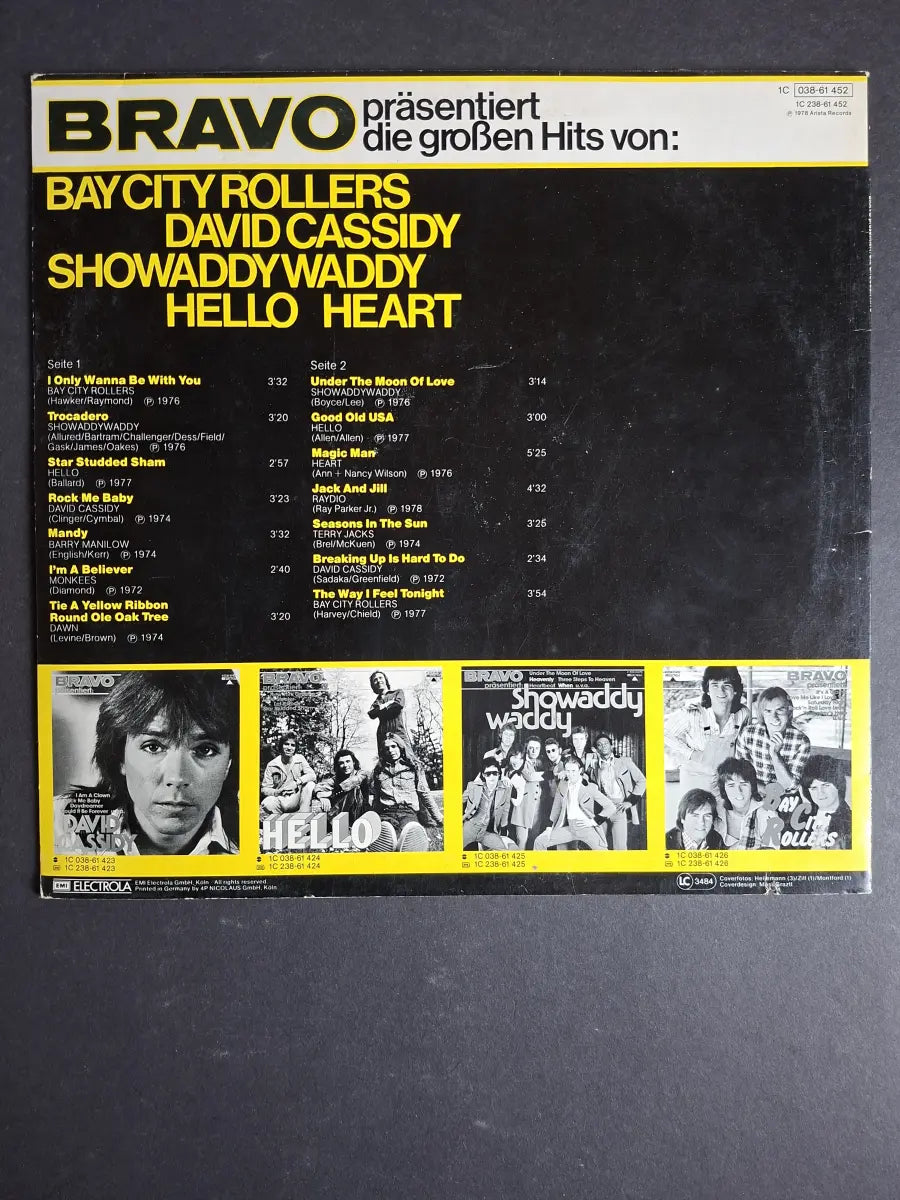 Bravo Präsentiert Die Großen Hits Von: Bay City Rollers, David Cassidy, Showaddywaddy, Hello Heart