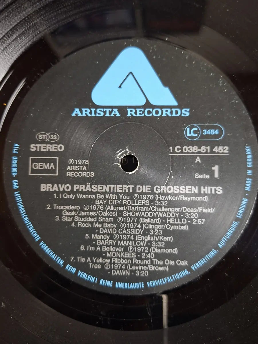 Bravo Präsentiert Die Großen Hits Von: Bay City Rollers, David Cassidy, Showaddywaddy, Hello Heart