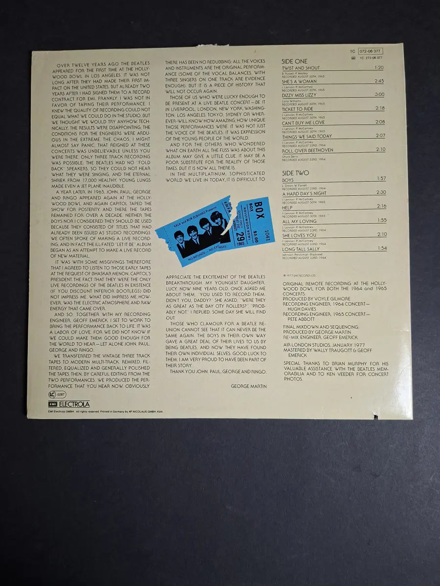 The Beatles ‎– The Beatles At The Hollywood Bowl (NM-)