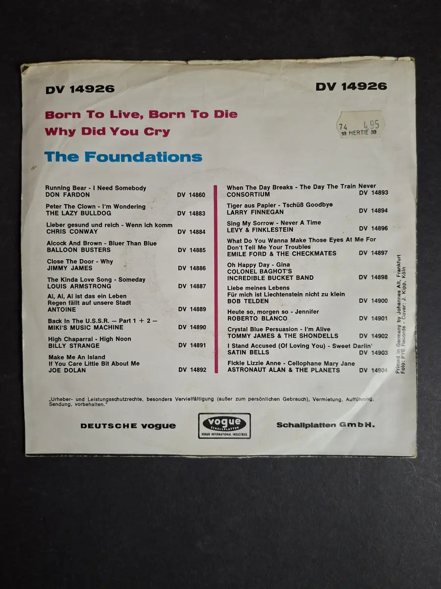 The Foundations – Born To Live, Born To Die / Why Did You Cry