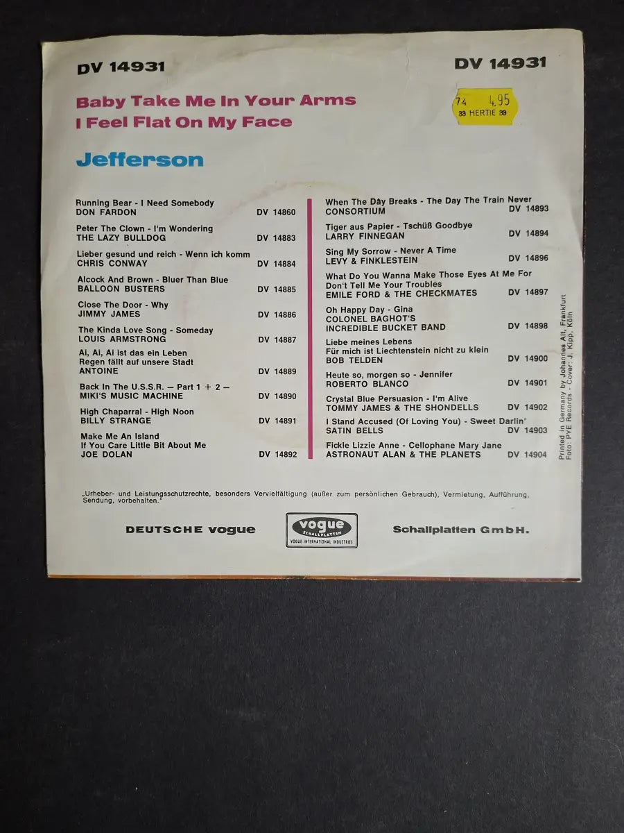 Jefferson – Baby Take Me In Your Arms / I Feel Flat On My Face