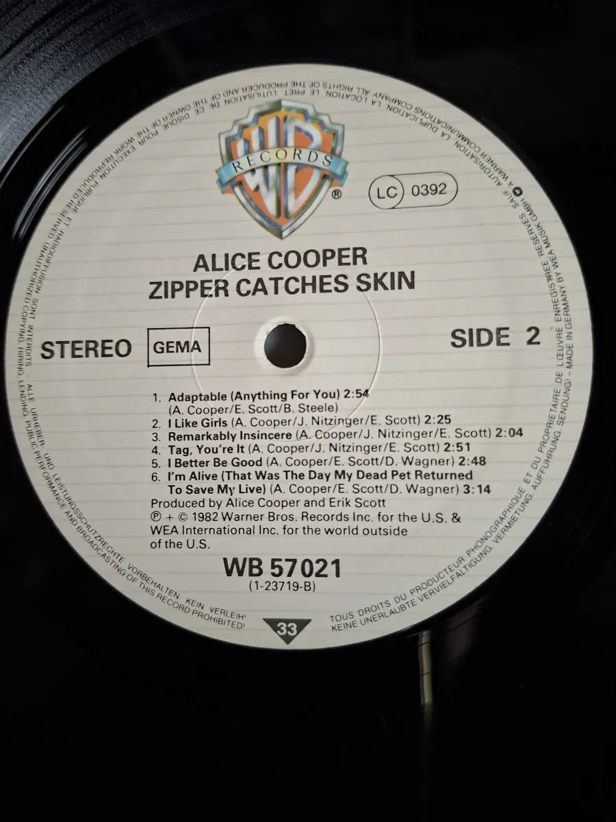 Alice Cooper ‎– Zipper Catches Skin