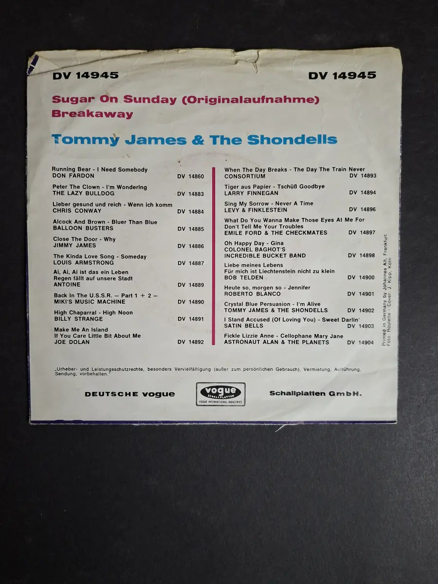 Tommy James & The Shondells ‎– Sugar On Sunday