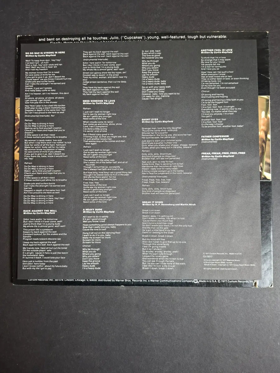 Curtis Mayfield ‎– Short Eyes - The Original Picture Soundtrack