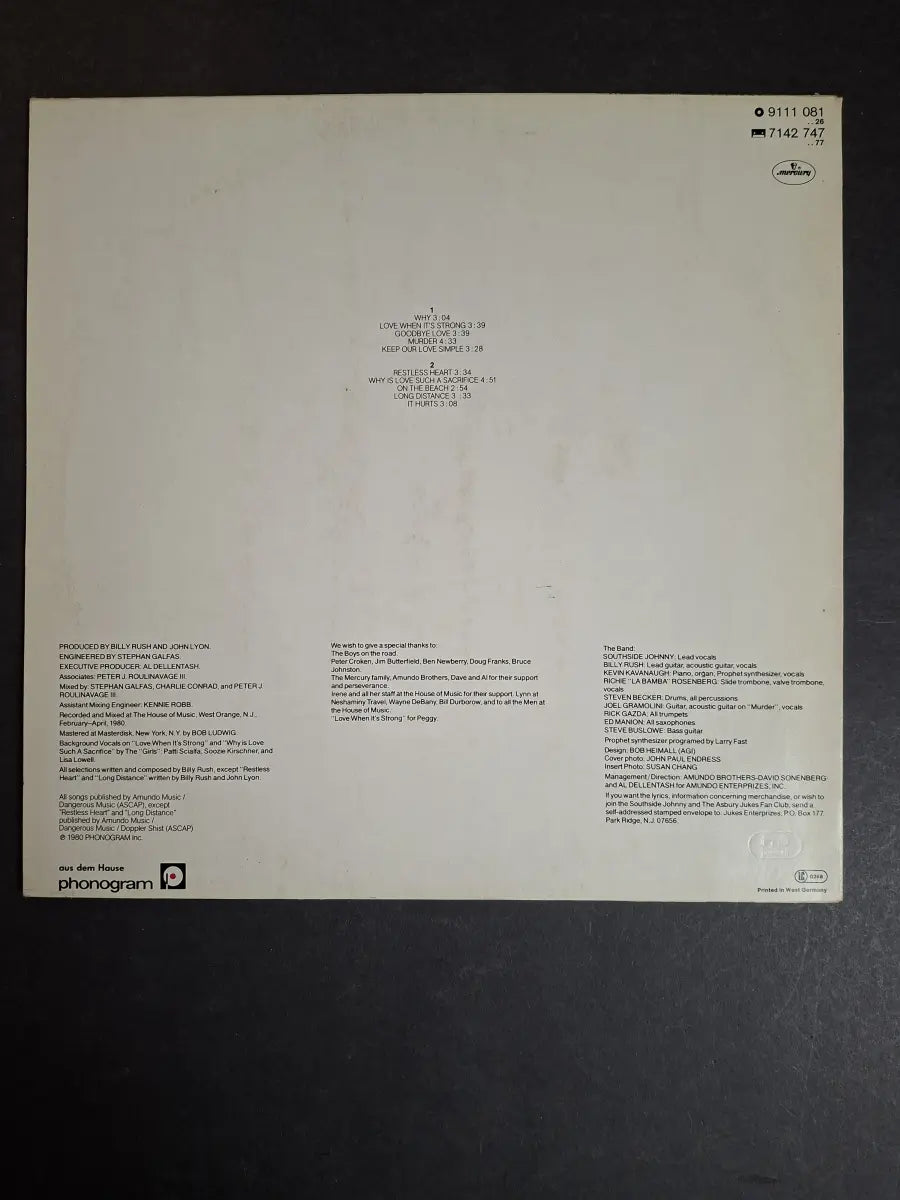 Southside Johnny & The Asbury Jukes ‎– Love Is A Sacrifice