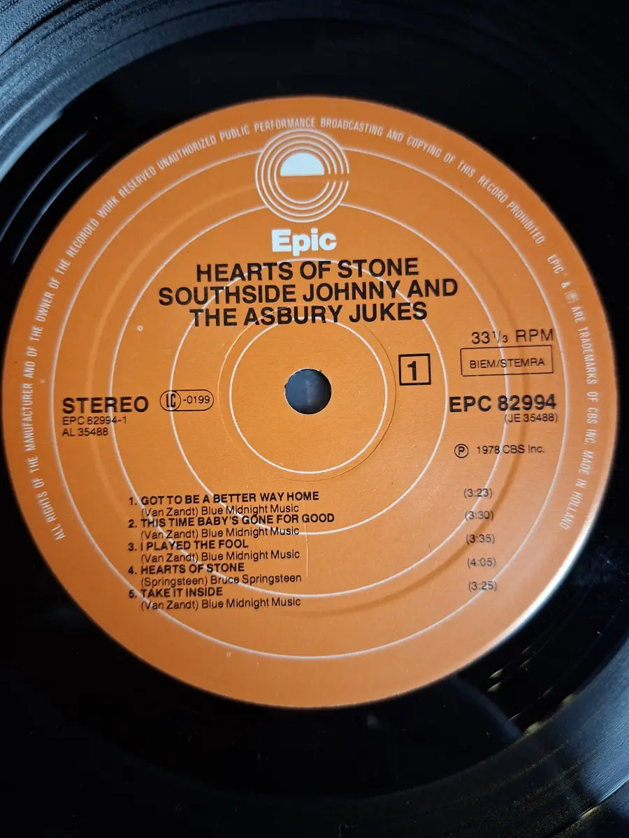 Southside Johnny And The Asbury Jukes ‎– Hearts Of Stone